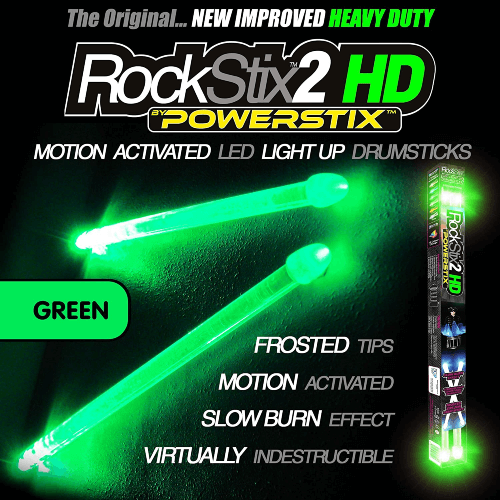 Baquetas luminosas RockStix2 HD Screamin' Green - Crea Música y Arte